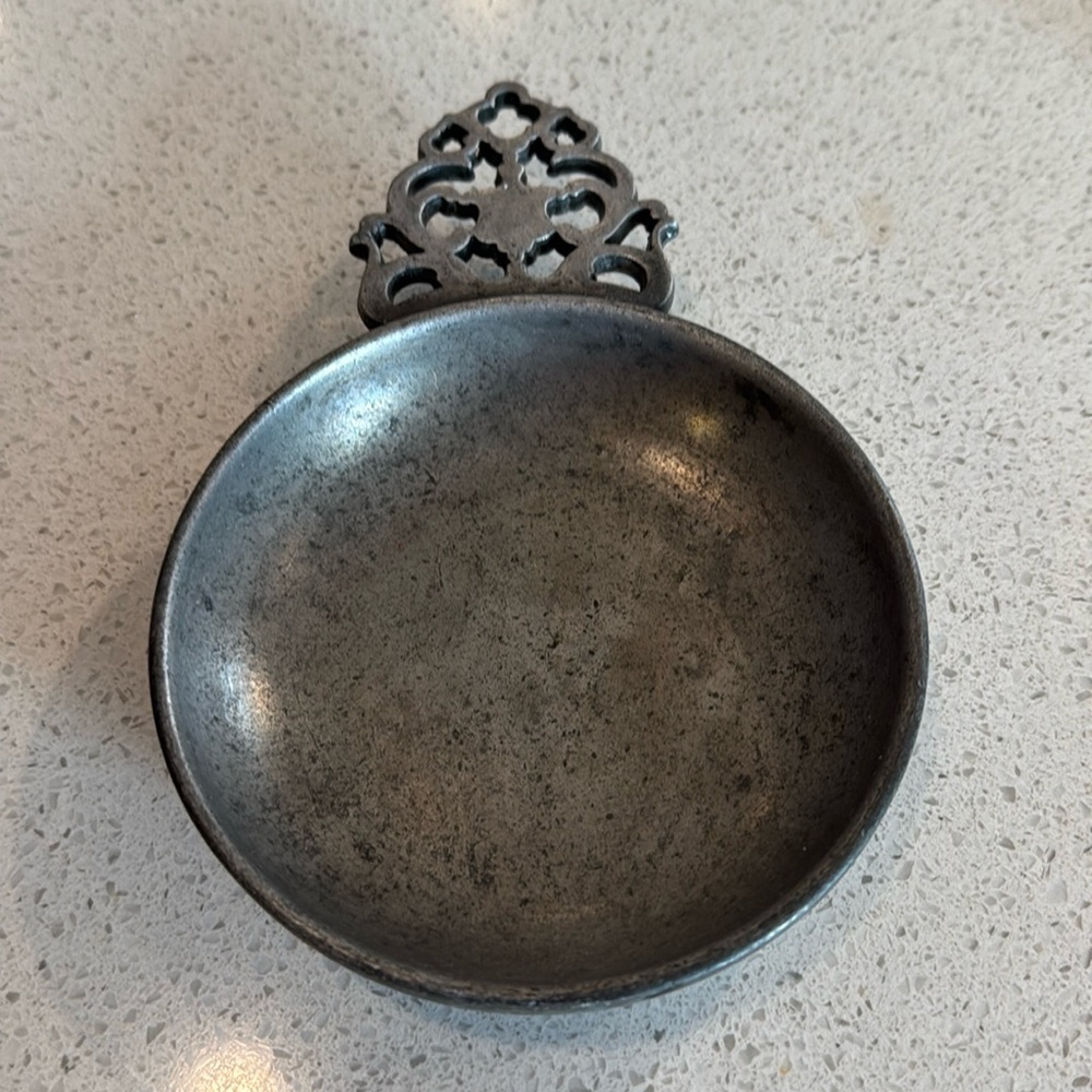 Vintage Stede Pewter Porringer Bowl Colonial Candle Plate Steel Horse Marked